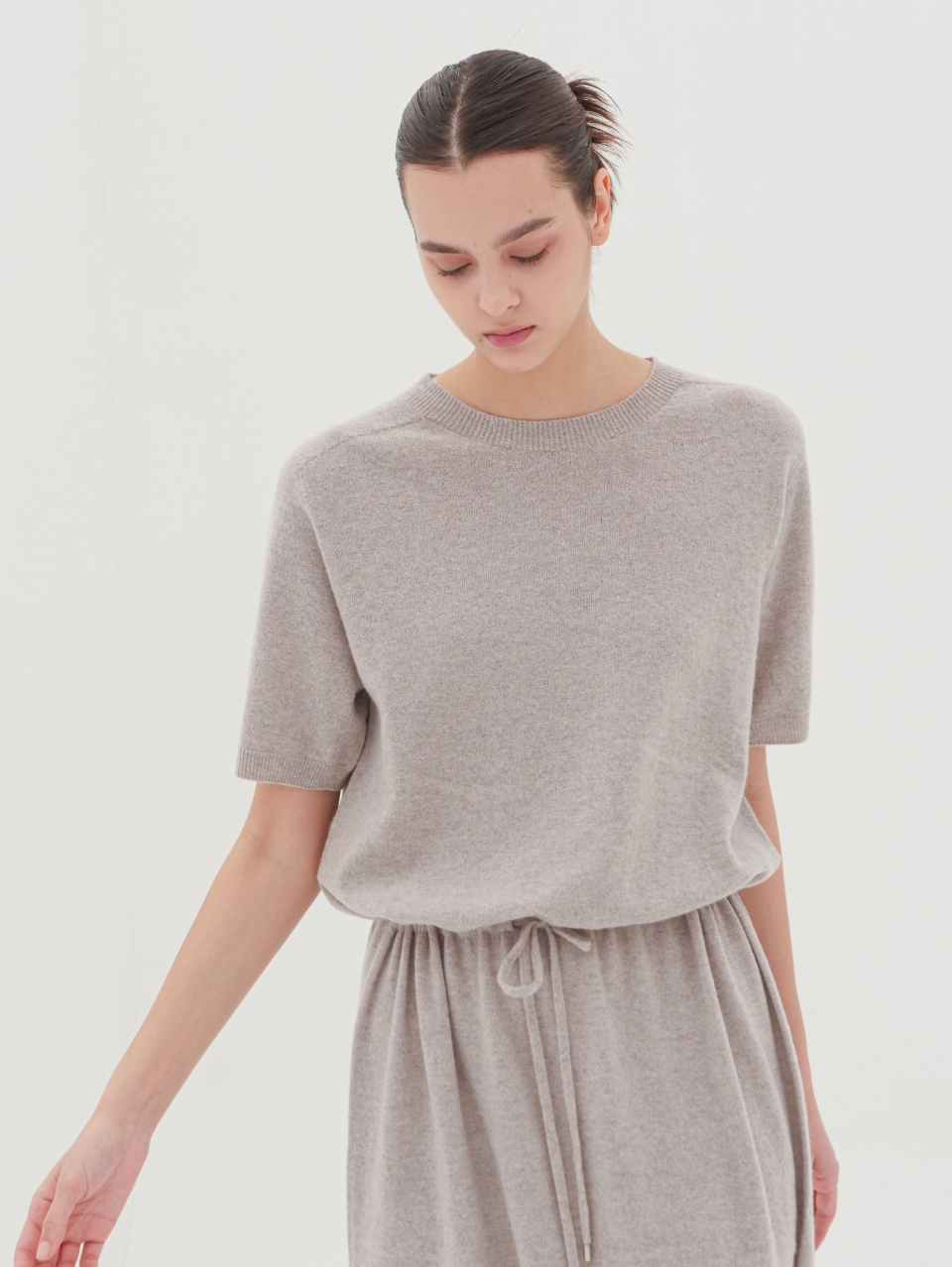 Cashmere Waist String Knit Dress _Grey