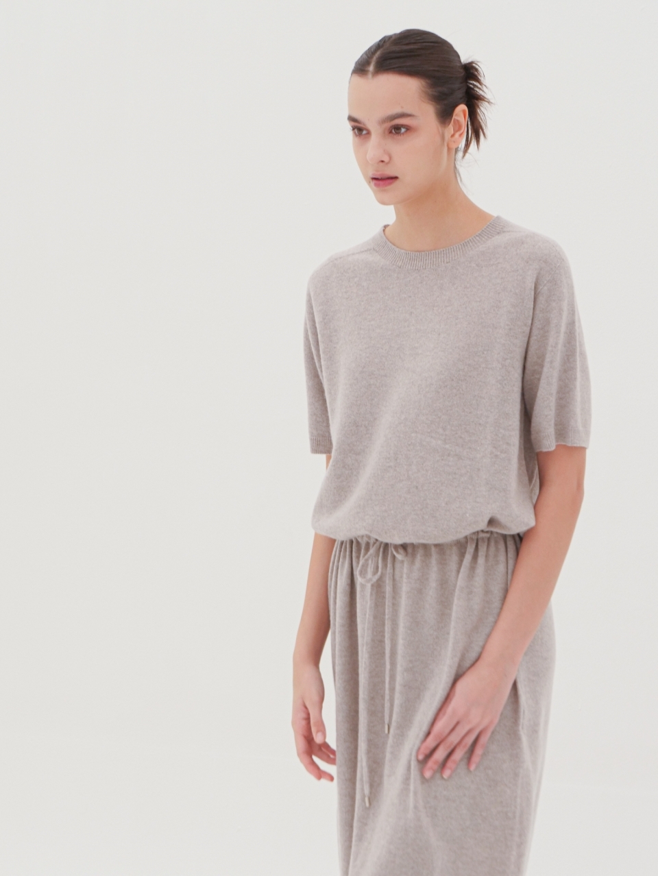 Cashmere Waist String Knit Dress _Grey