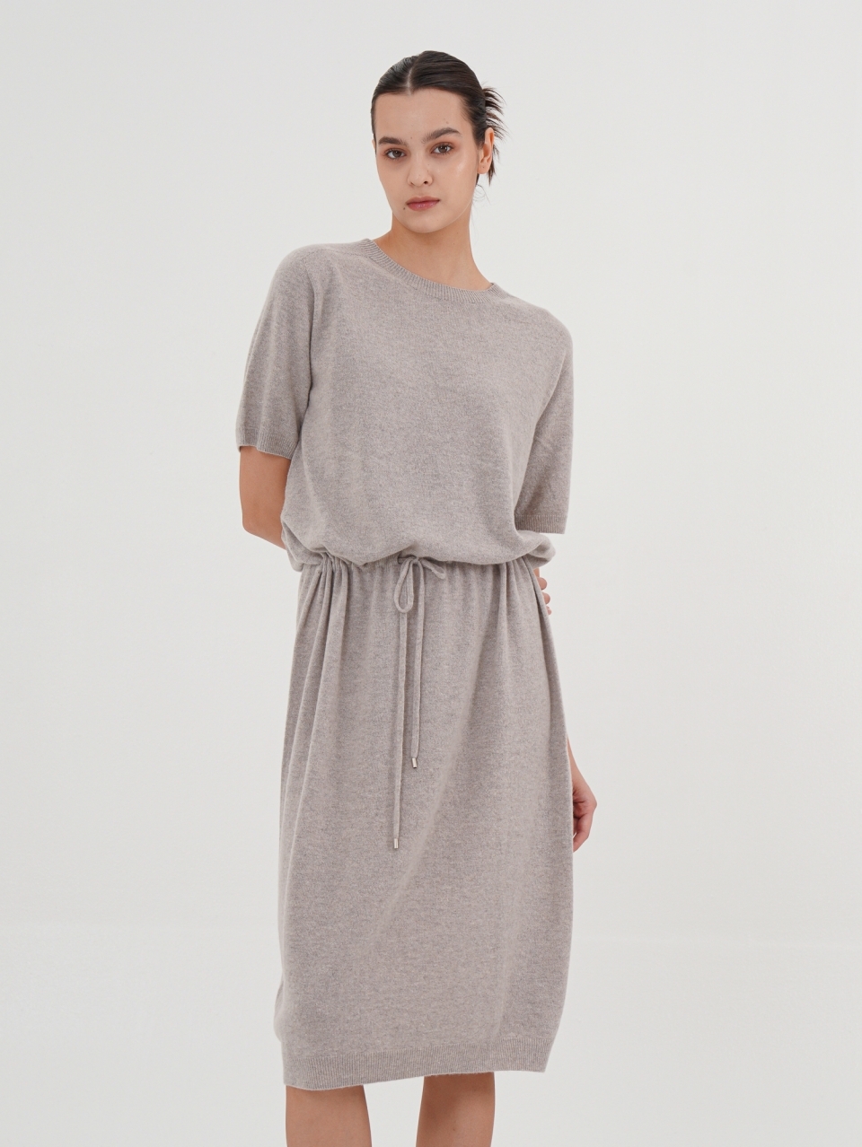 Cashmere Waist String Knit Dress _Grey