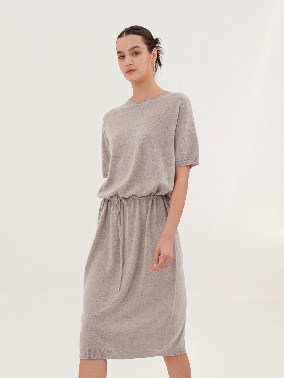 Cashmere Waist String Knit Dress _Grey