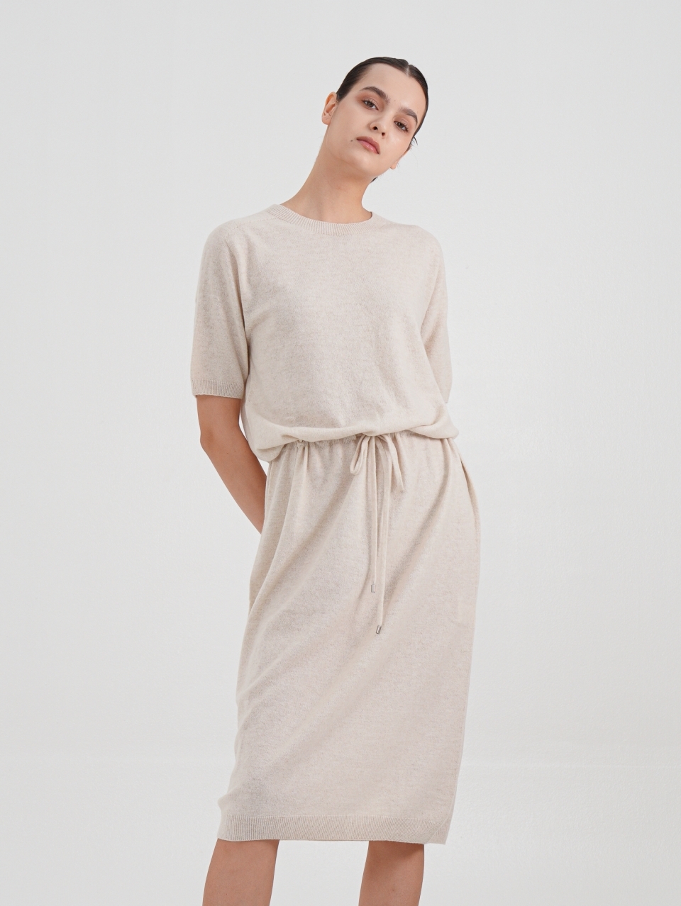 Cashmere Waist String Knit Dress _Beige