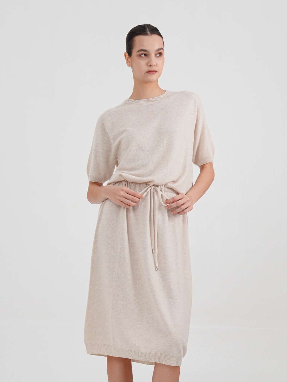 Cashmere Waist String Knit Dress _Beige