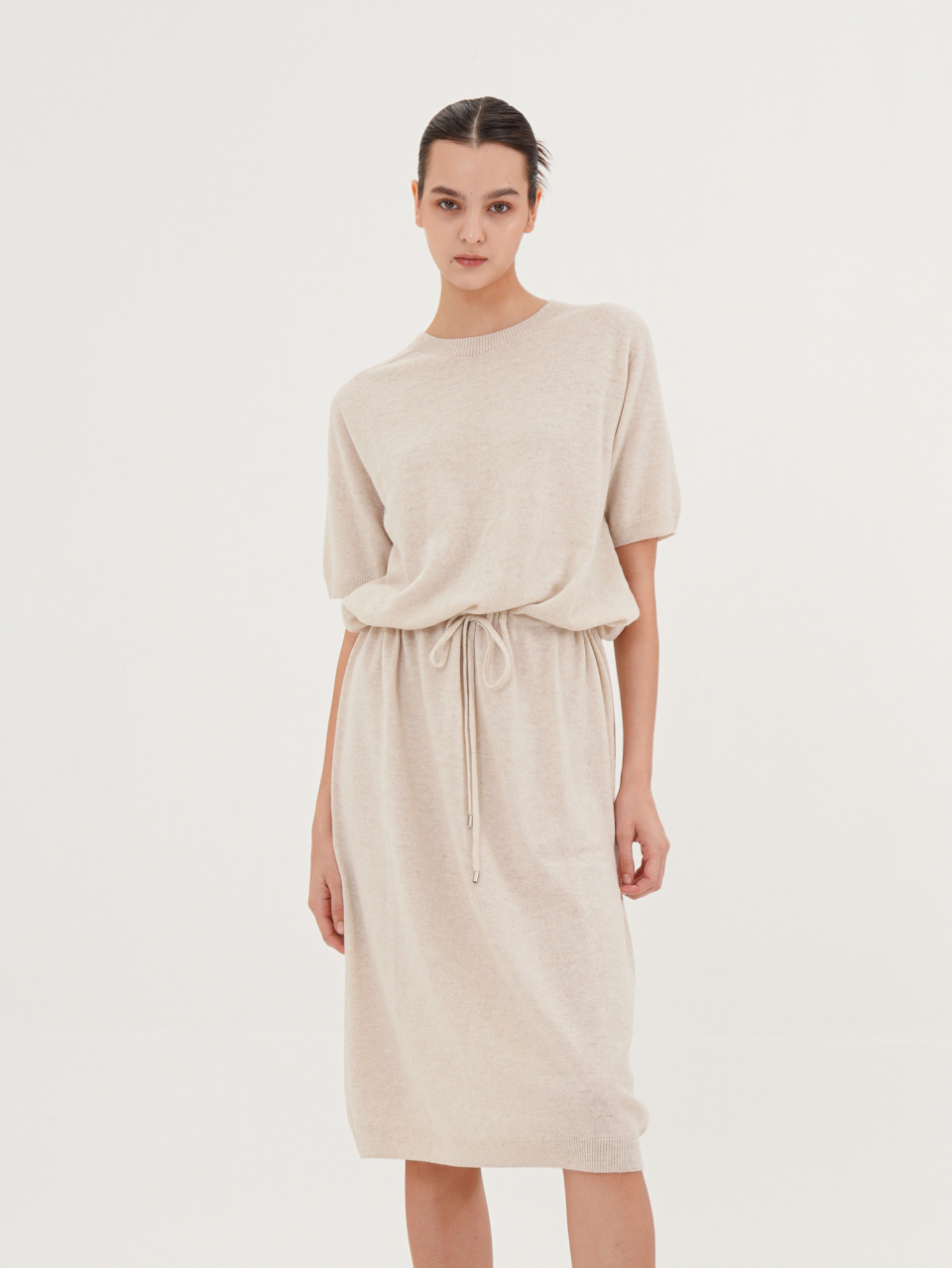 Cashmere Waist String Knit Dress _Beige