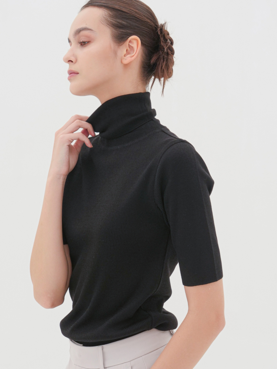 Turtle Neck Ribbed Knit _Black