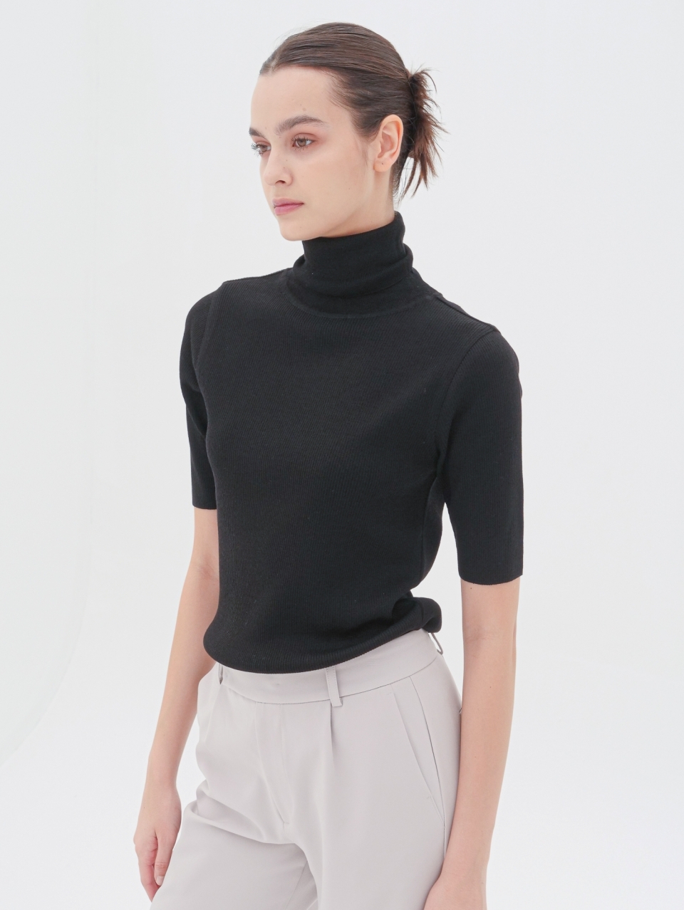 Turtle Neck Ribbed Knit _Black