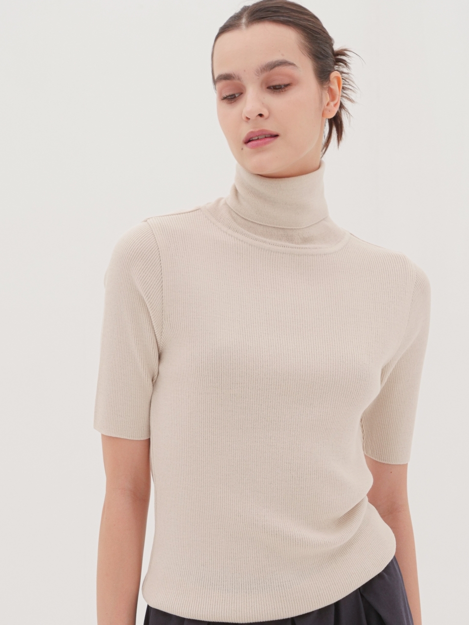 Turtle Neck Ribbed Knit _Grey