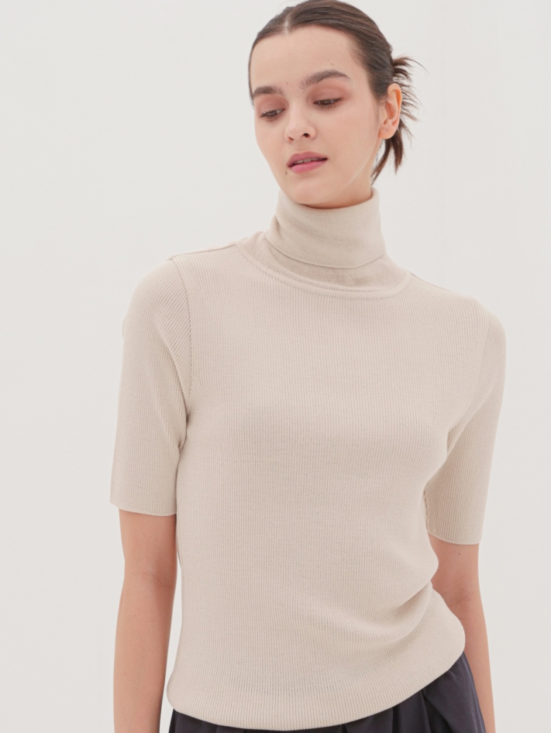 Turtle Neck Ribbed Knit _Beige