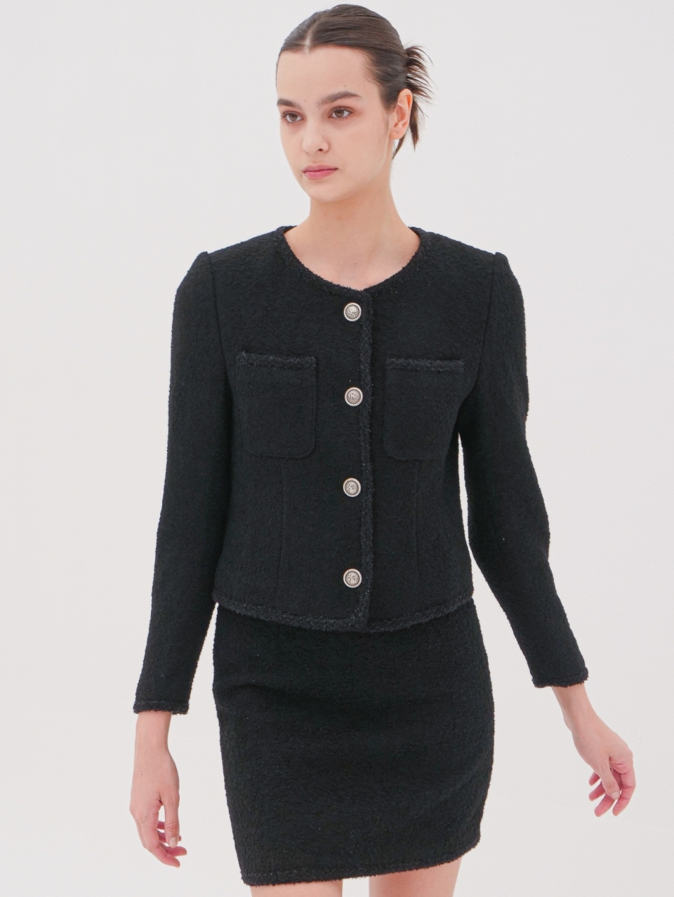 Alpaca Tweed Mini Skirt _Black