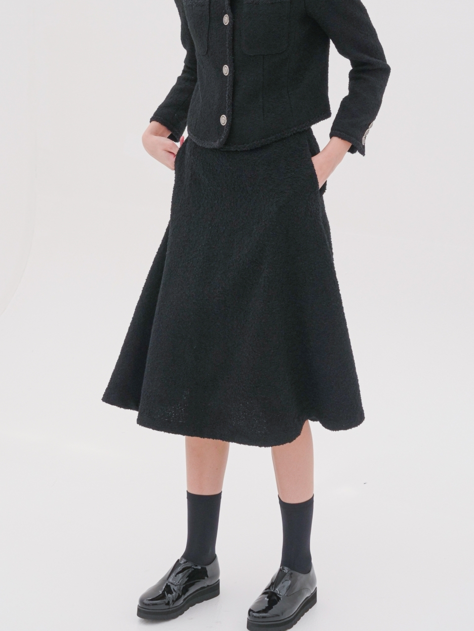 Alpaca Tweed Flare Skirt _Black