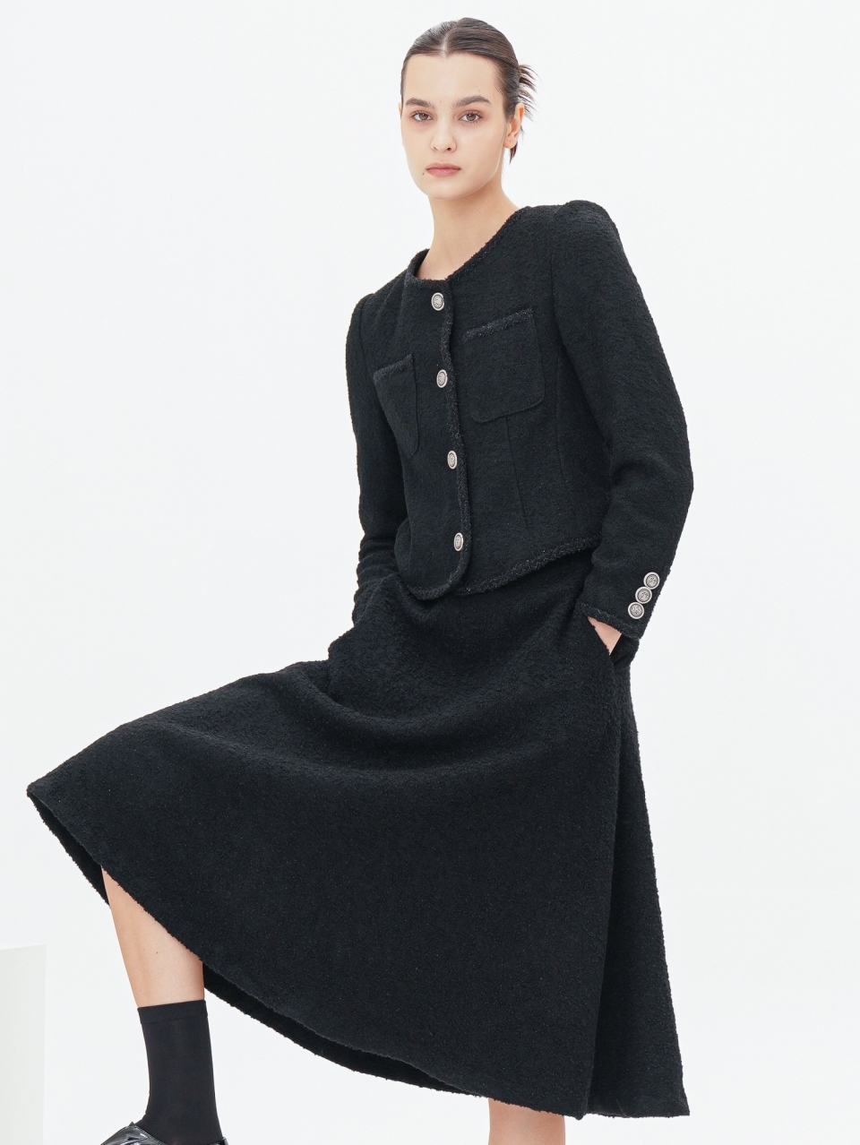 Alpaca Tweed Flare Skirt _Black