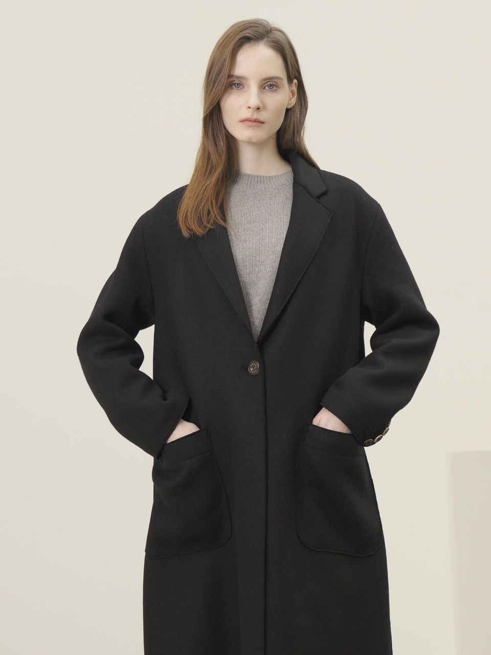 Knitted Wool Single Coat _Black