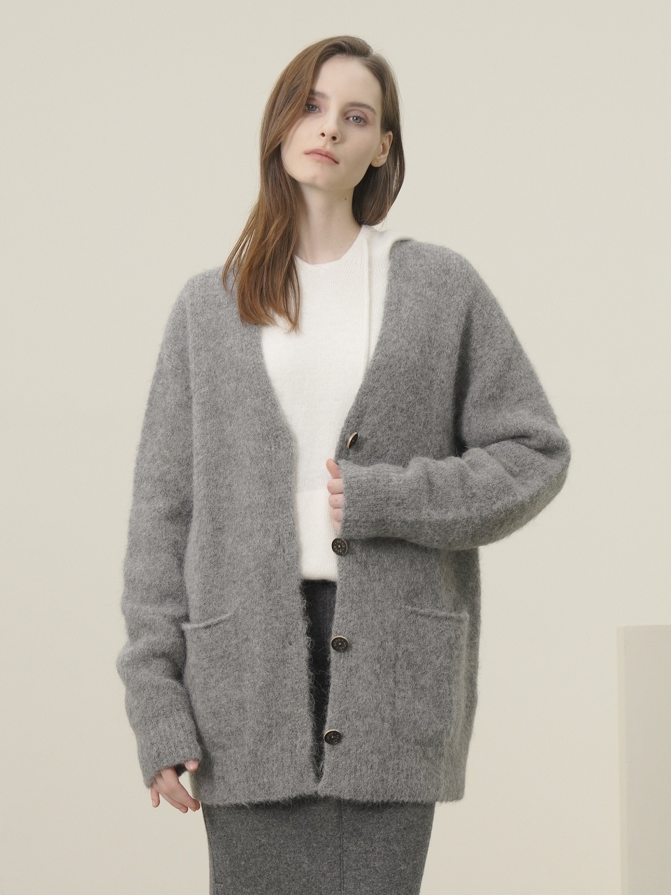 Suri Alpaca Heavy Cardigan _Grey