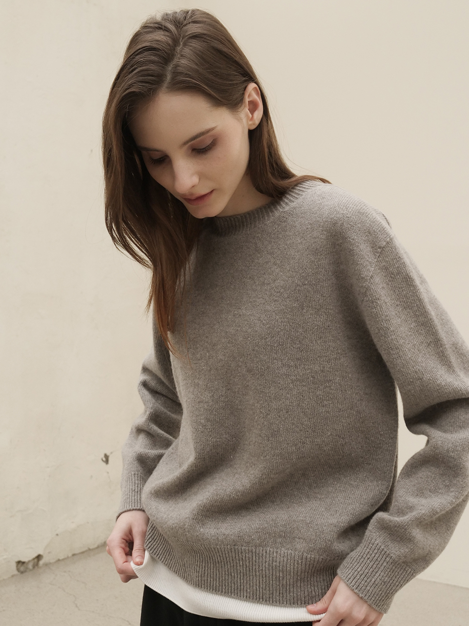 Round Neck Wool Knit _Grey