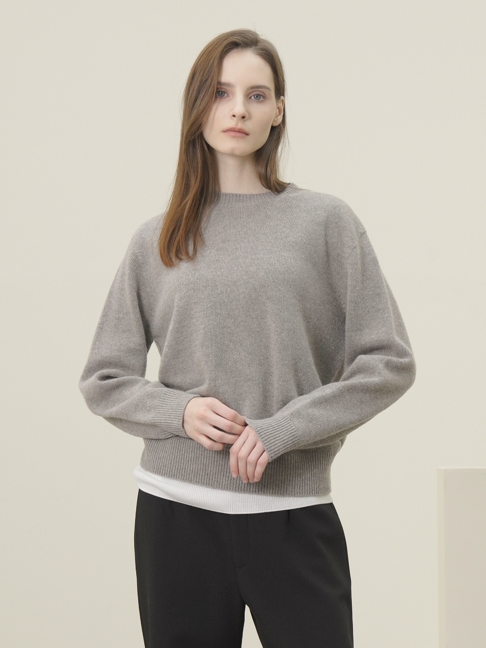 Round Neck Wool Knit _Grey