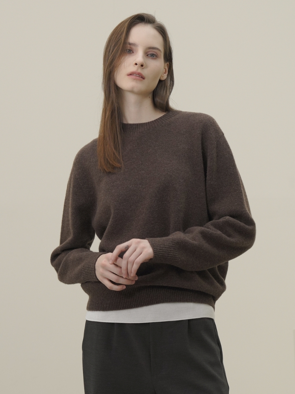 Round Neck Wool Knit _Brown