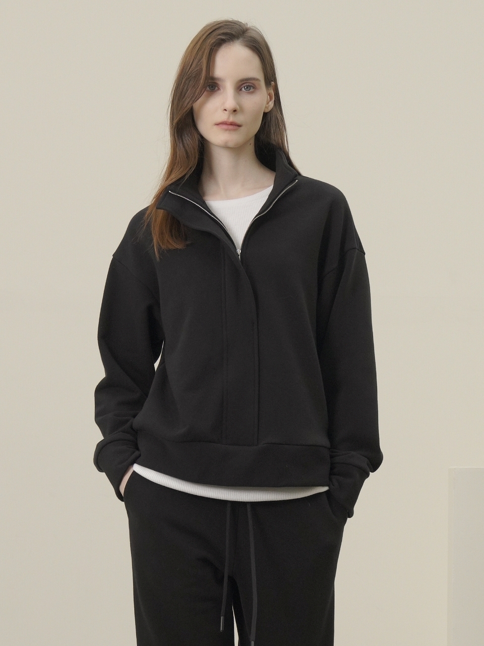 Terry Zip-up Sweatshirt _Black