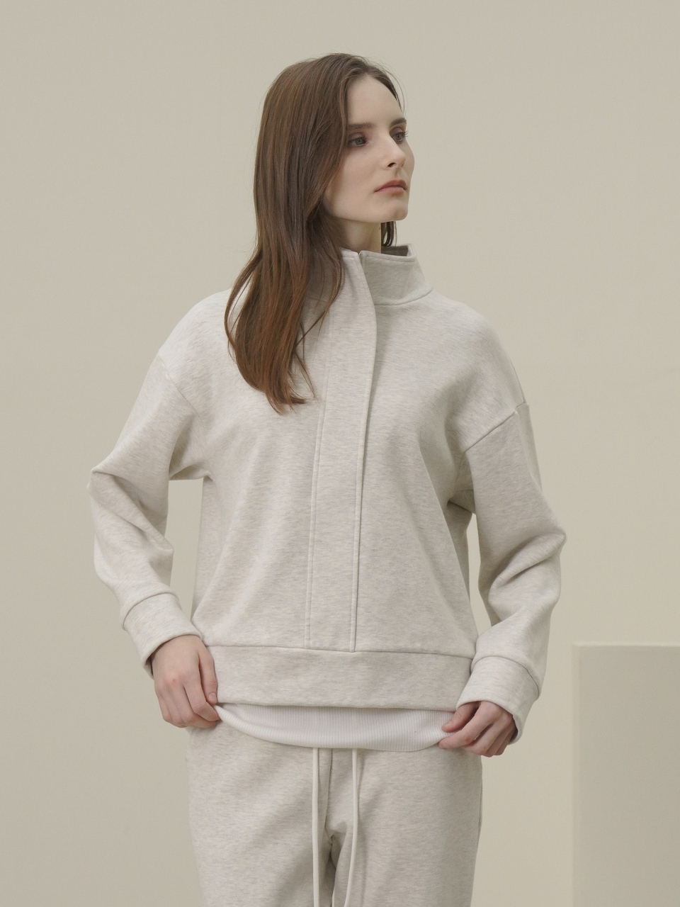 Terry Zip-up Sweatshirt _Ivory