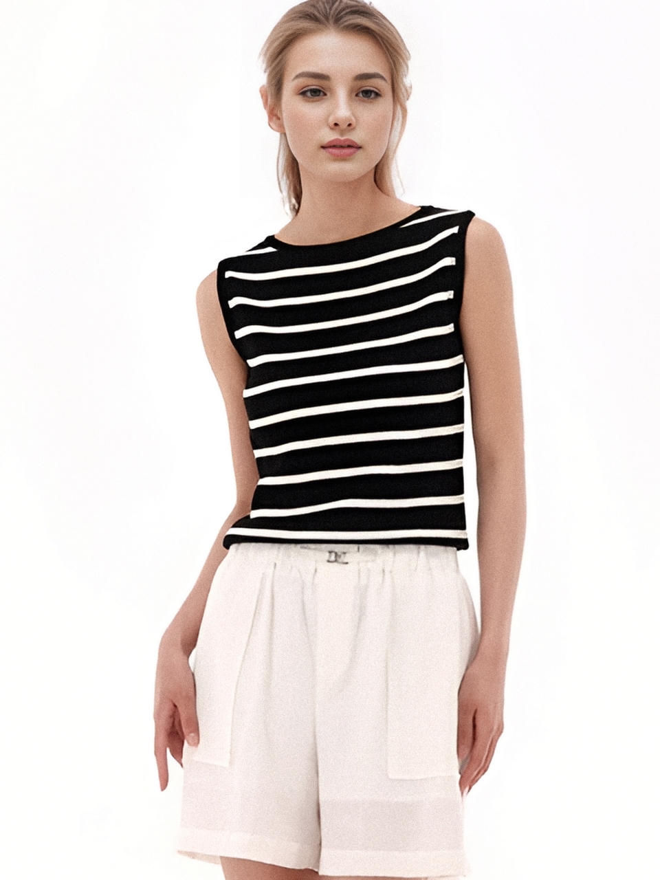 Boat neck Sleeveless Knit _ST.Black