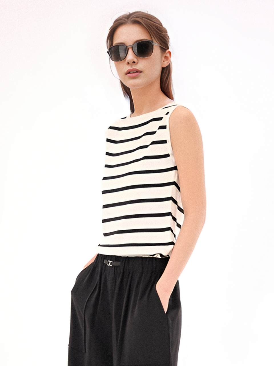Boat neck Sleeveless Knit _ST.Black