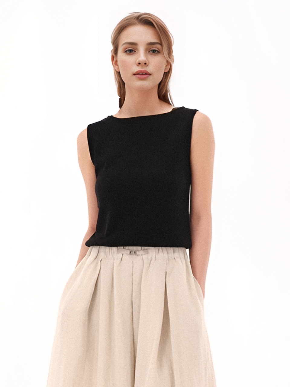 Boat neck Sleeveless Knit _ST.Black
