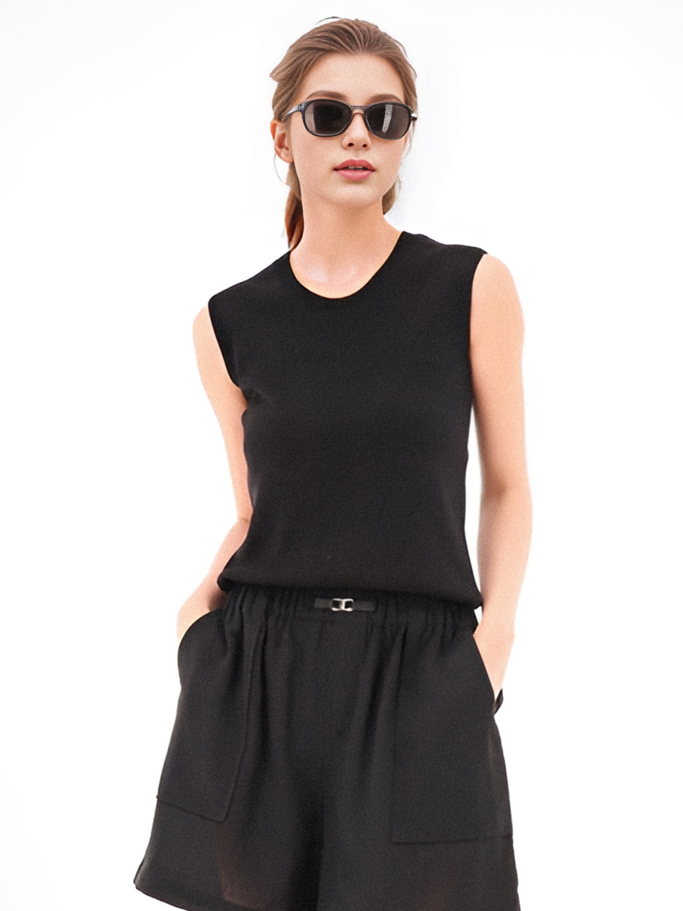 U neck  Sleeveless Knit _Black