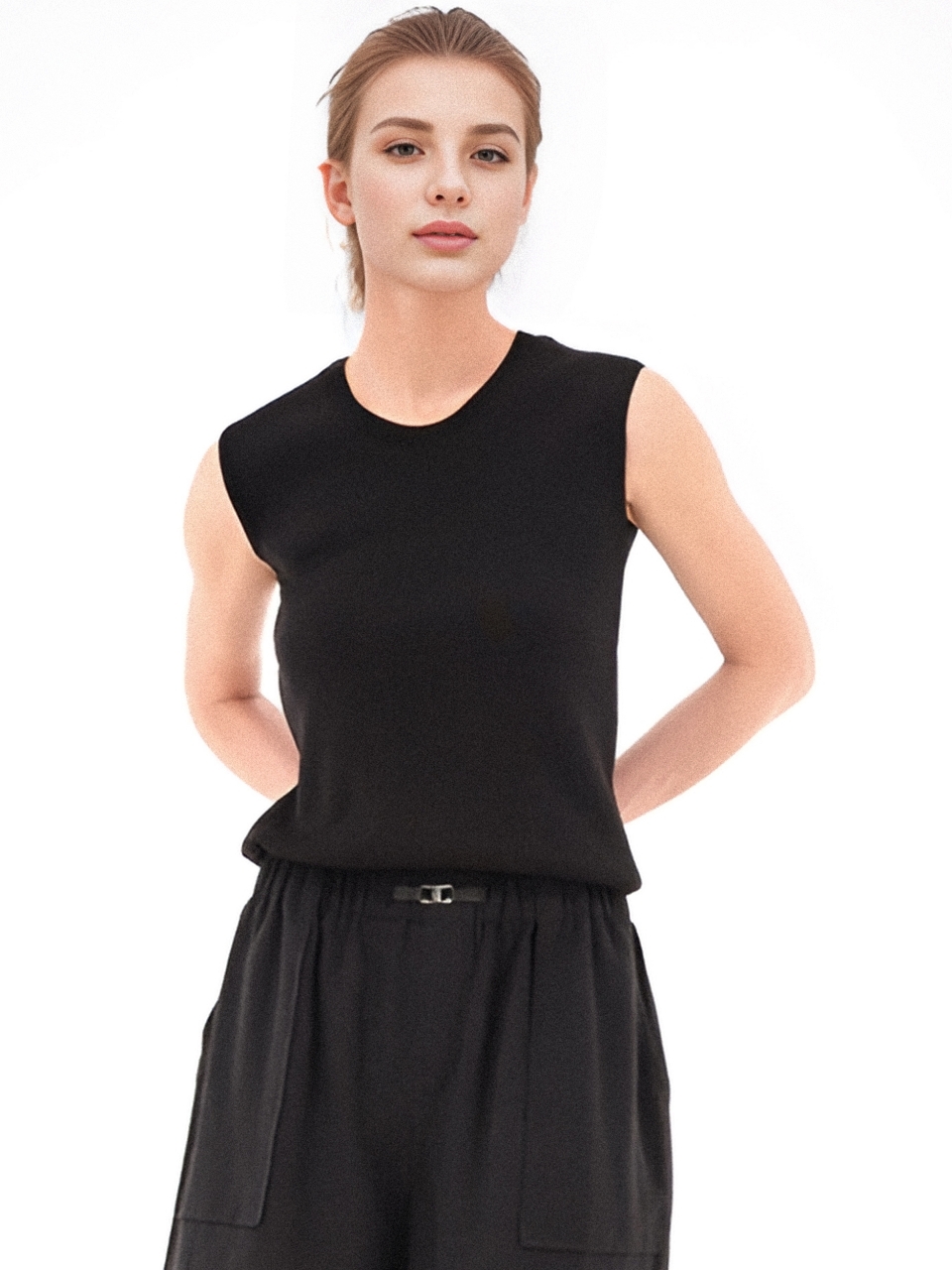 U neck  Sleeveless Knit _Black