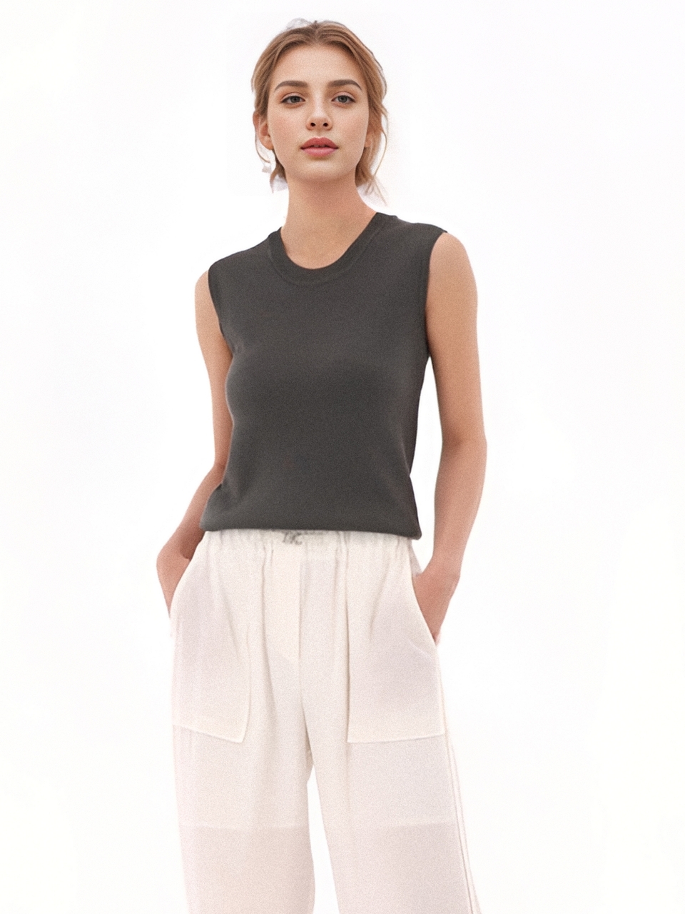 U neck  Sleeveless Knit _Black