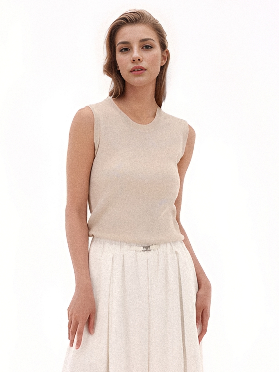 U neck  Sleeveless Knit _Beige