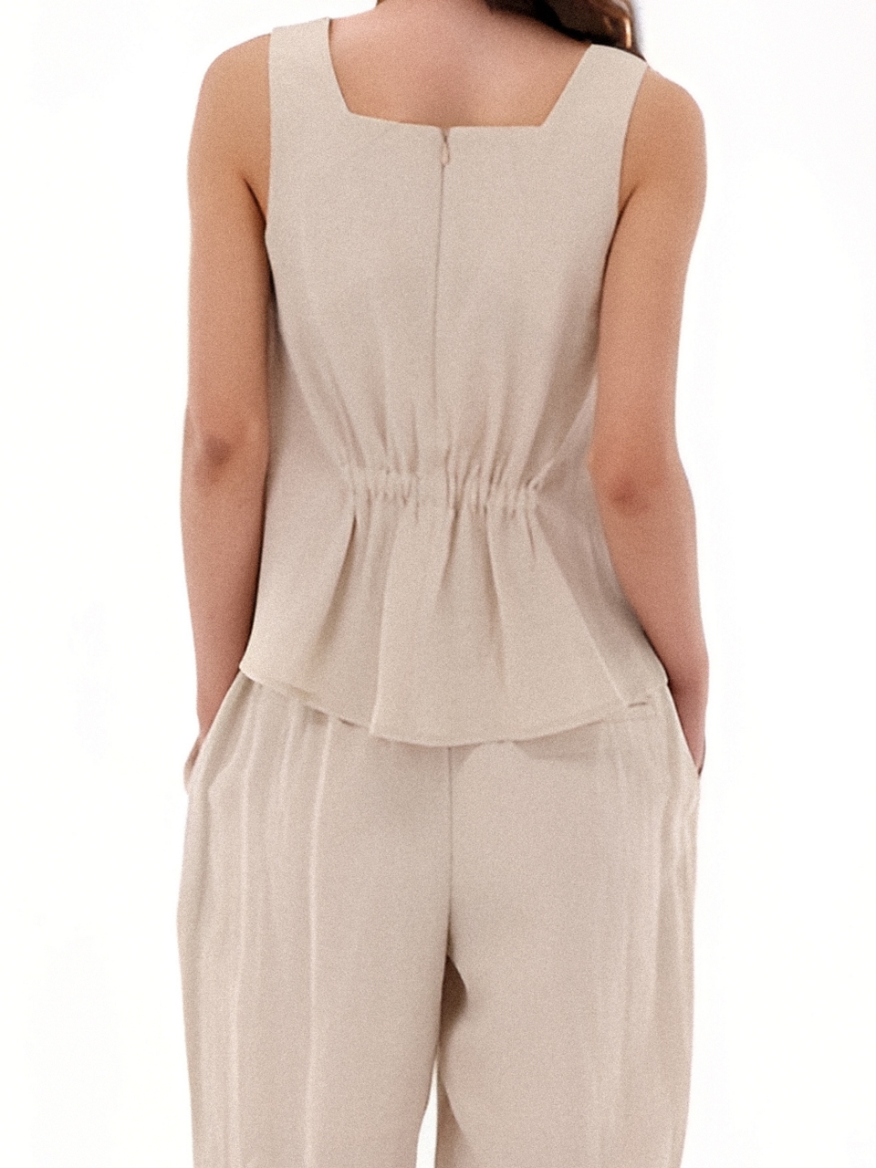 Square neck Sleeveless Top _Beige