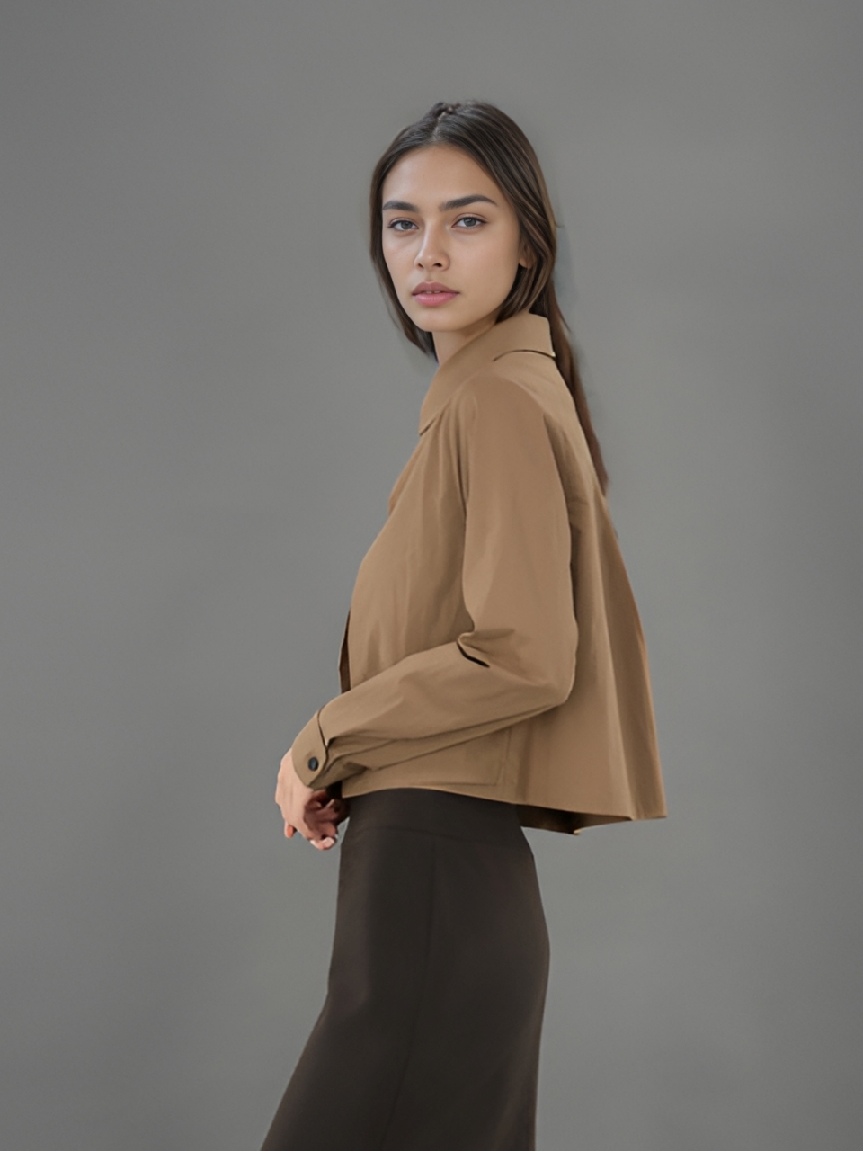 Layered Cropped Shirt _D.Beige