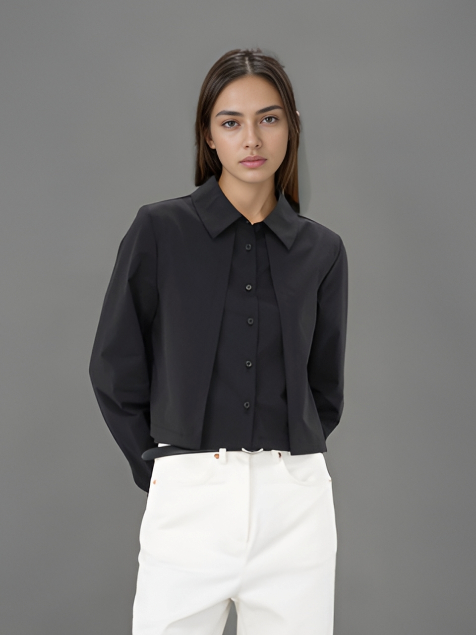 Layered Cropped Shirt _D.Beige