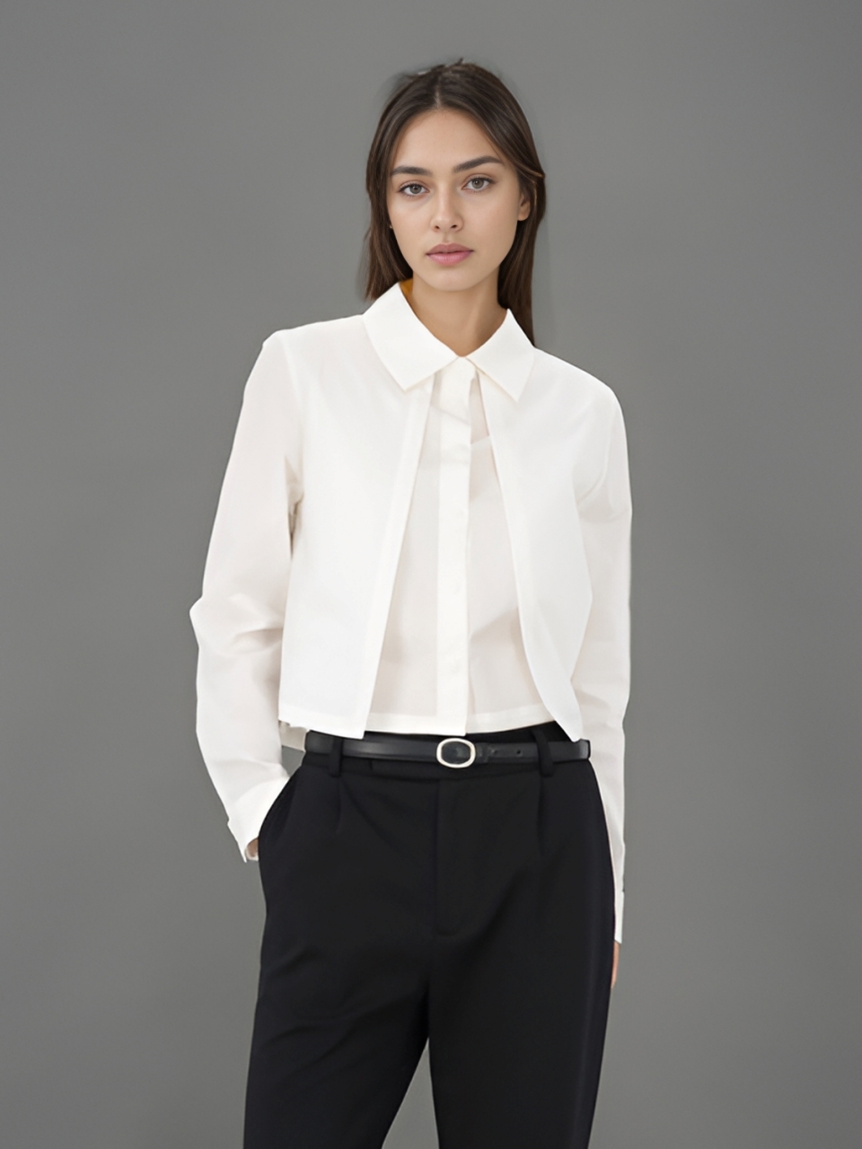 Layered Cropped Shirt _D.Beige