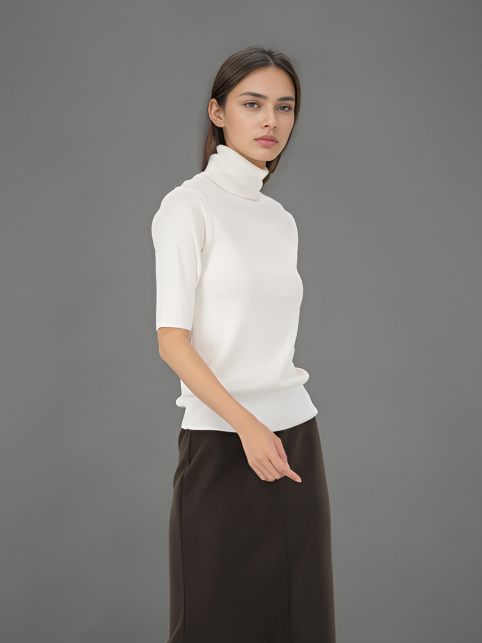 Turtle Neck Ribbed Knit _Ivory