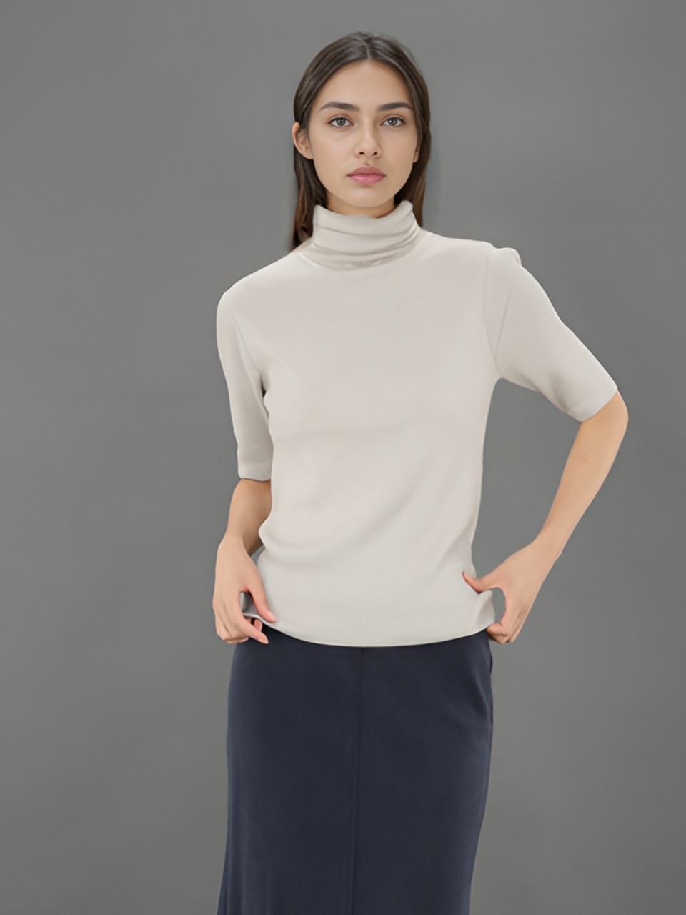 Turtle Neck Ribbed Knit _L.Grey