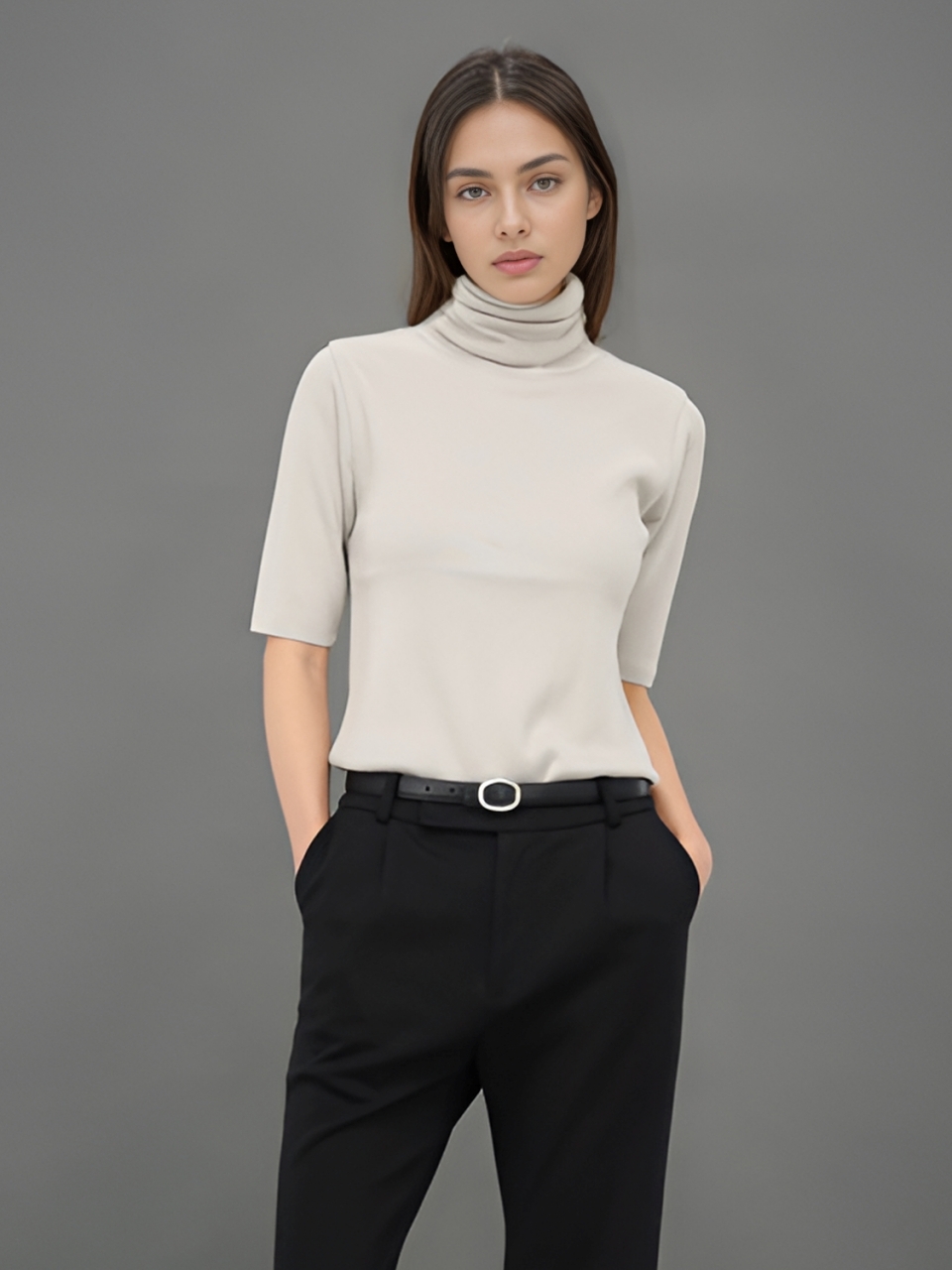 Turtle Neck Ribbed Knit _L.Grey