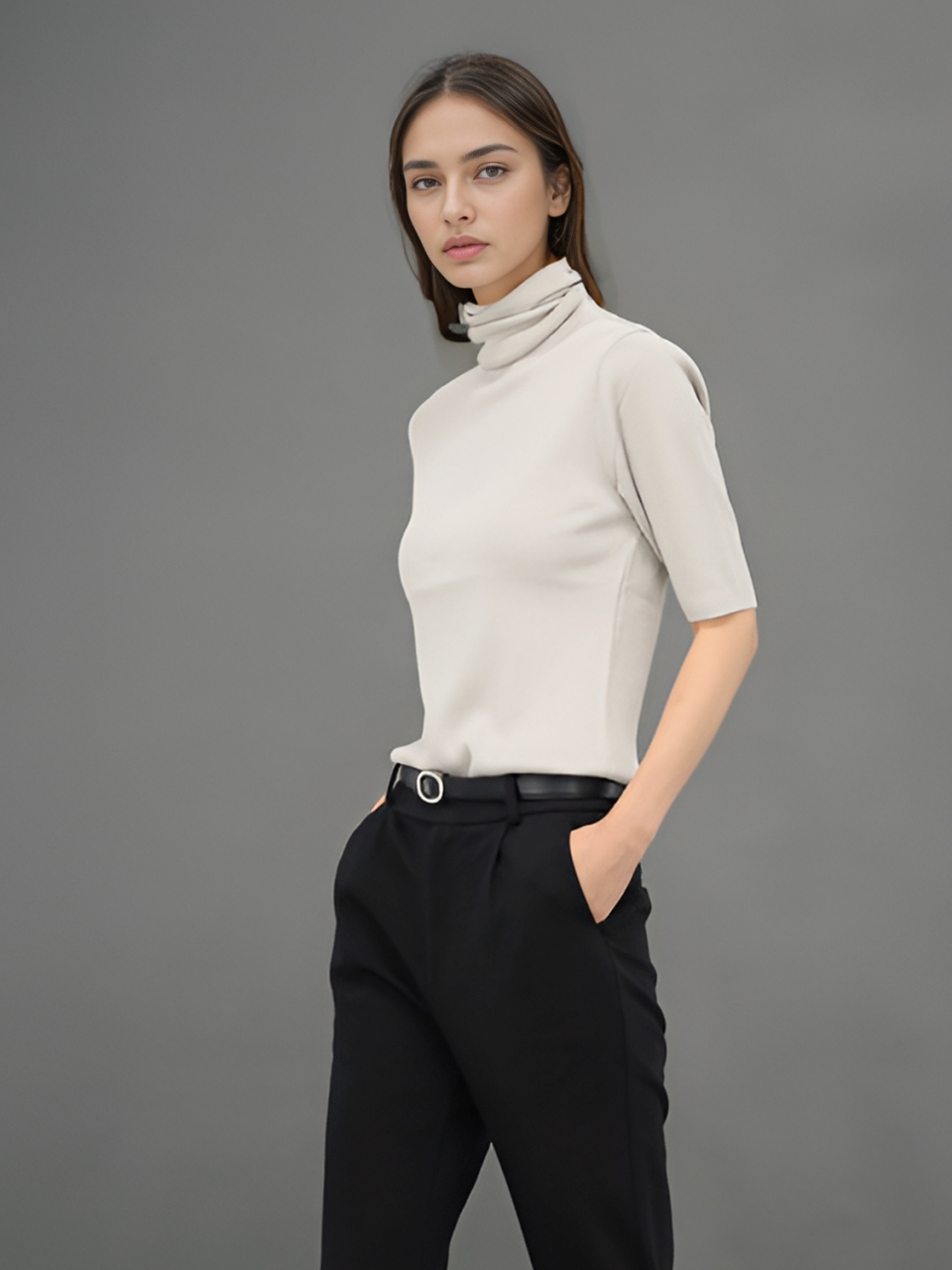 Turtle Neck Ribbed Knit _L.Grey