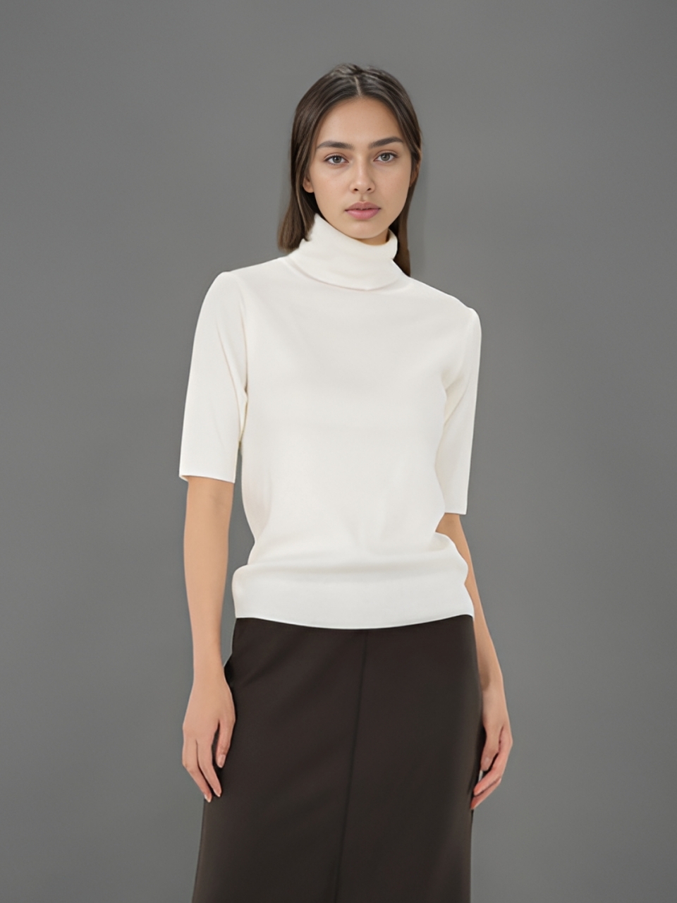 Turtle Neck Ribbed Knit _L.Grey