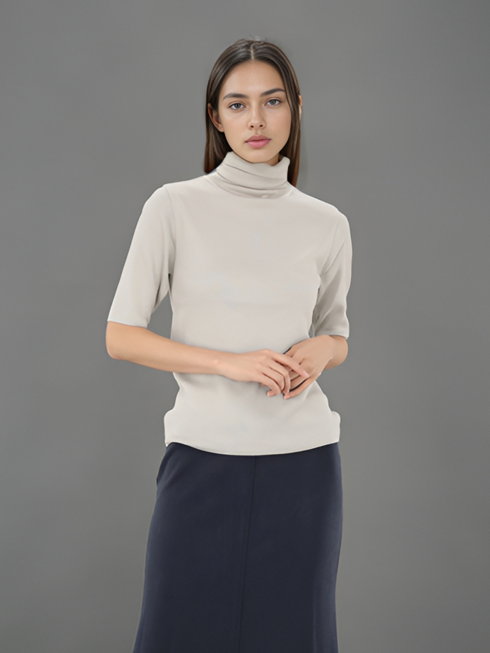 Turtle Neck Ribbed Knit _L.Grey