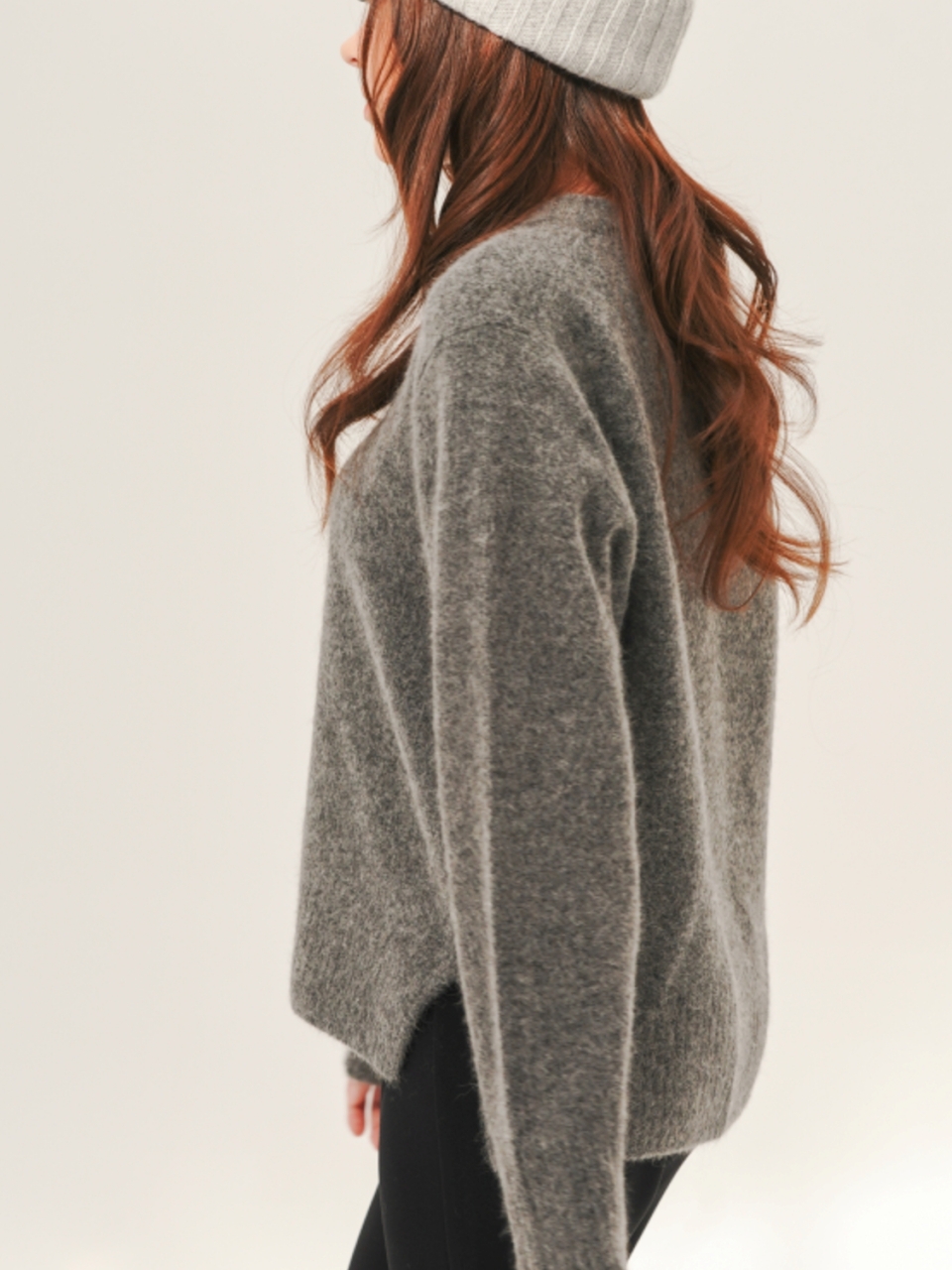 Raccoon Fox Round neck Knit _Grey