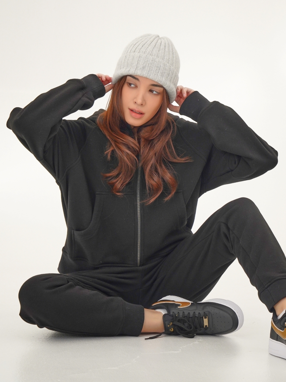 (기모) Hoodie Sweat Zip up _Black