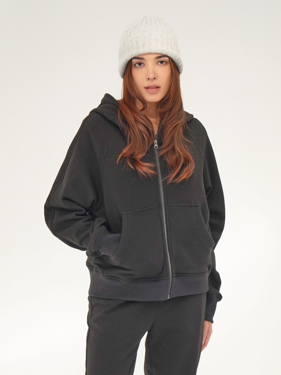 (기모) Hoodie Sweat Zip up _Black