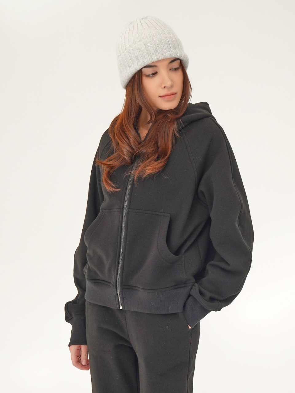 (기모) Hoodie Sweat Zip up _Black