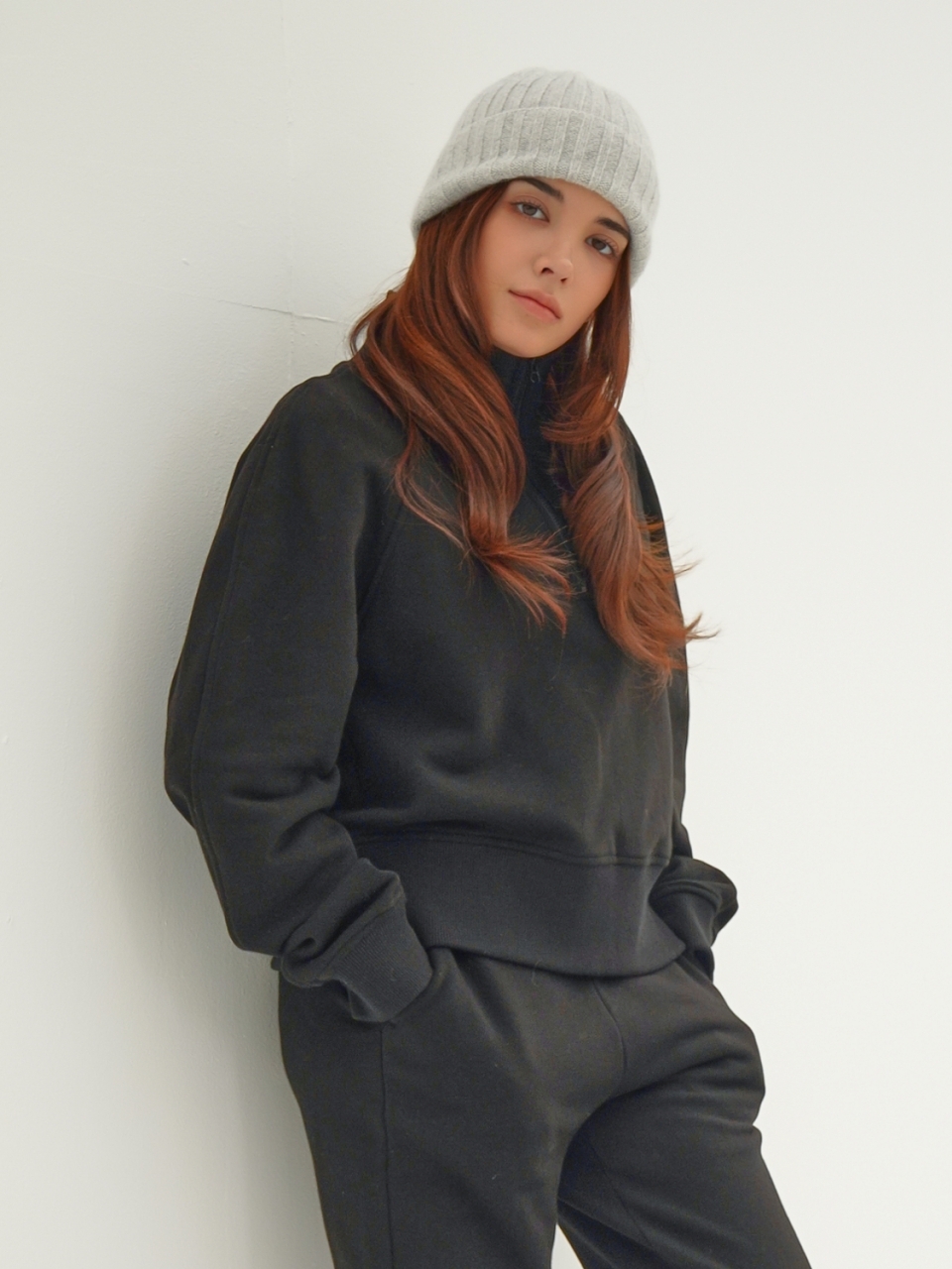 (기모) Hoodie Sweat Zip up _Black