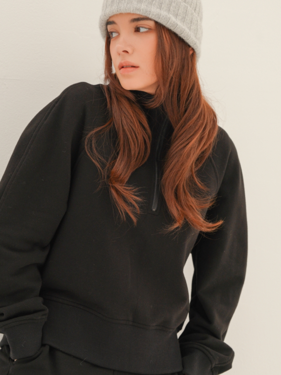 (기모) High neck Half Zip up  Sweatshirt_Black