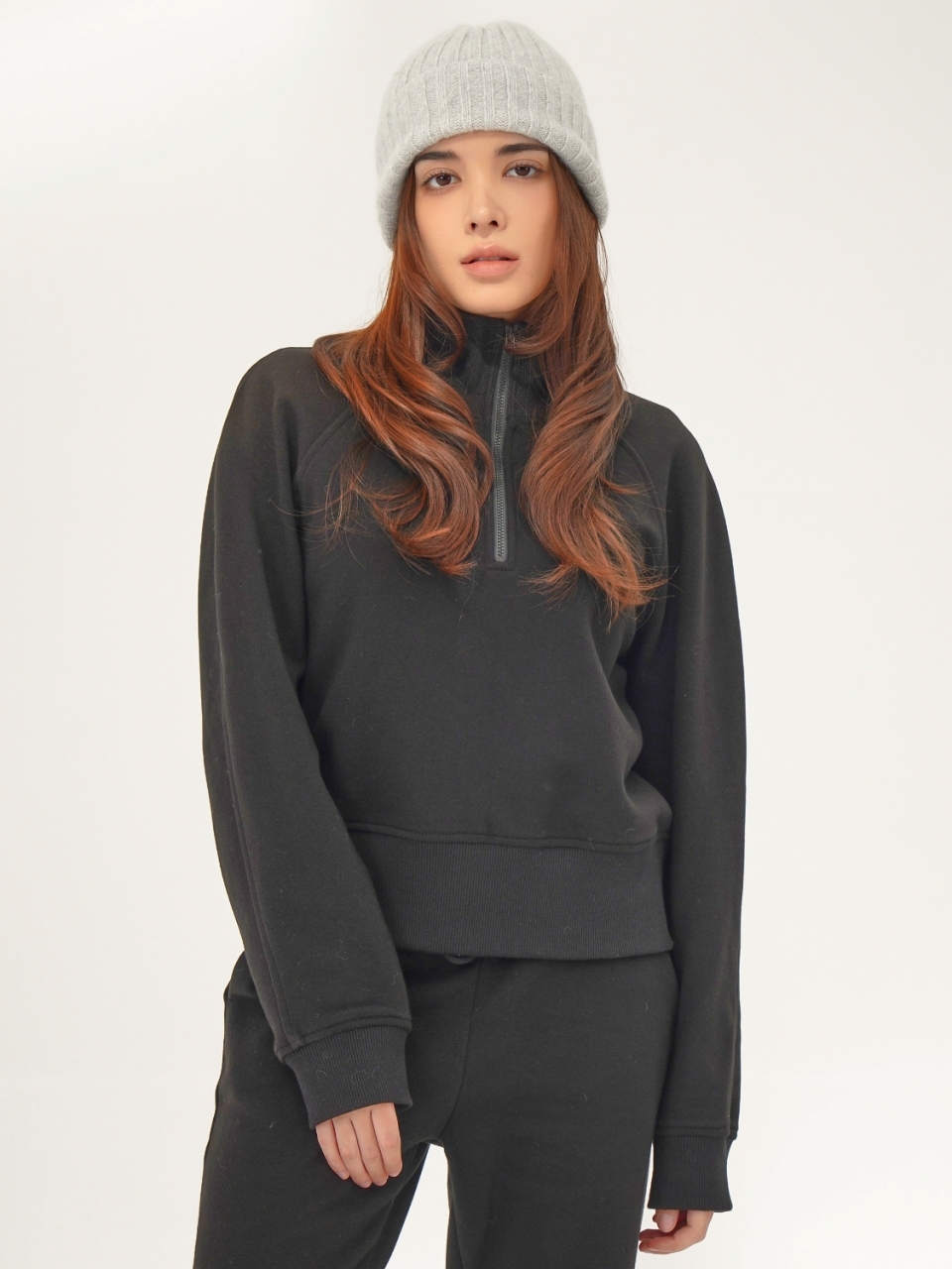 (기모) High neck Half Zip up  Sweatshirt_Black