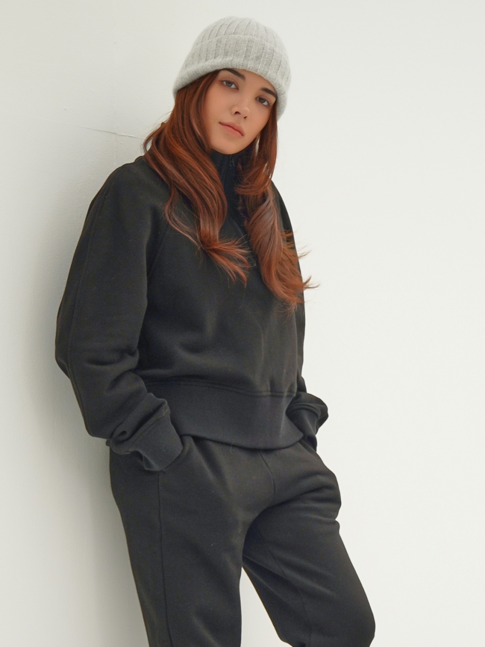 (기모) High neck Half Zip up  Sweatshirt_Black