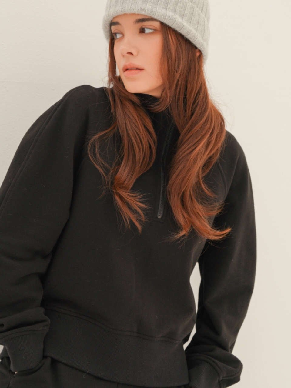 (기모) High neck Half Zip up  Sweatshirt_Black
