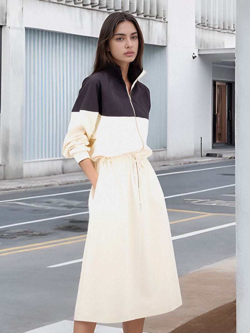 Half Zip-up String Dress _Cream