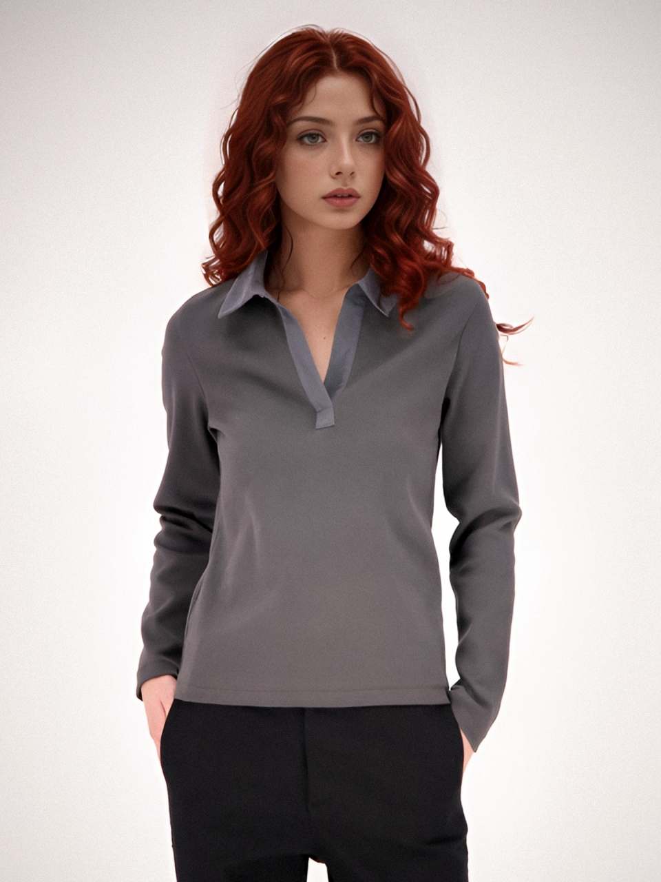 Ribbed Collar T-shirt _Grey