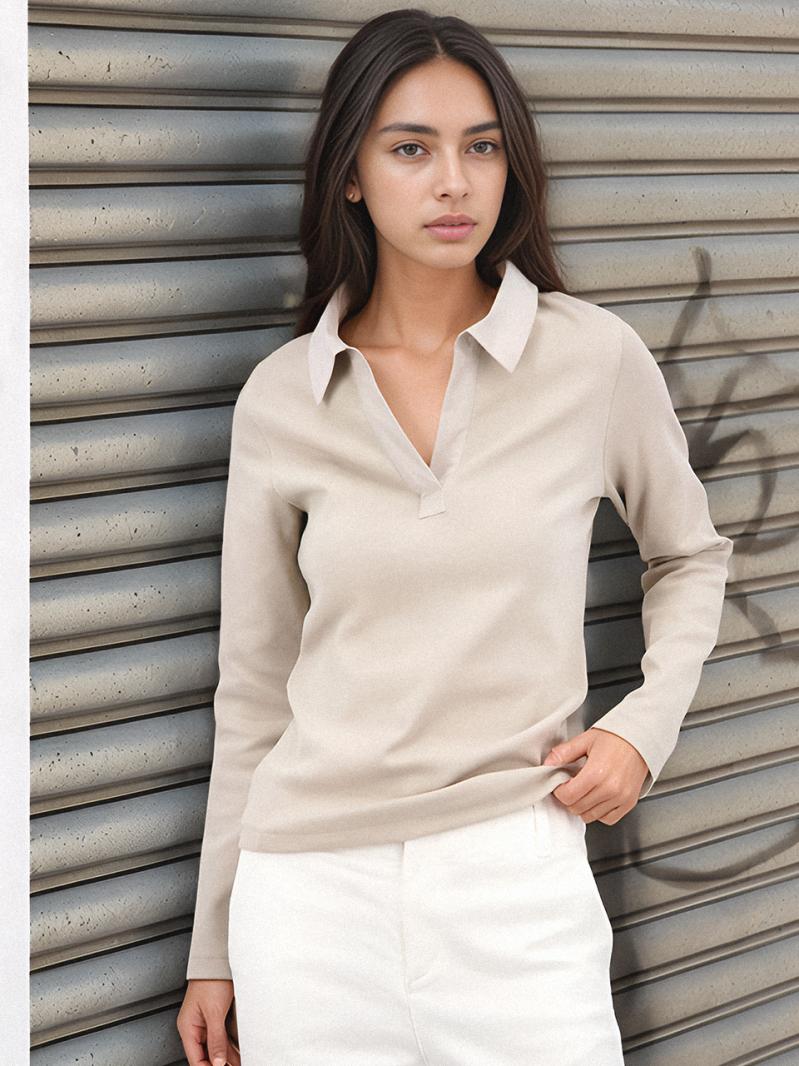 Ribbed Collar T-shirt _Beige